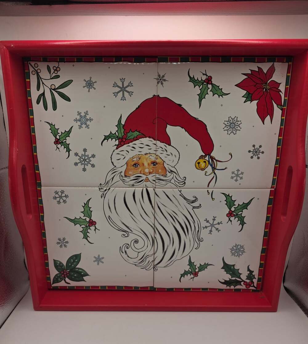 Vintage JCPenney Santa Claus Ceramic Tile Serving Tray 12.5x12.5